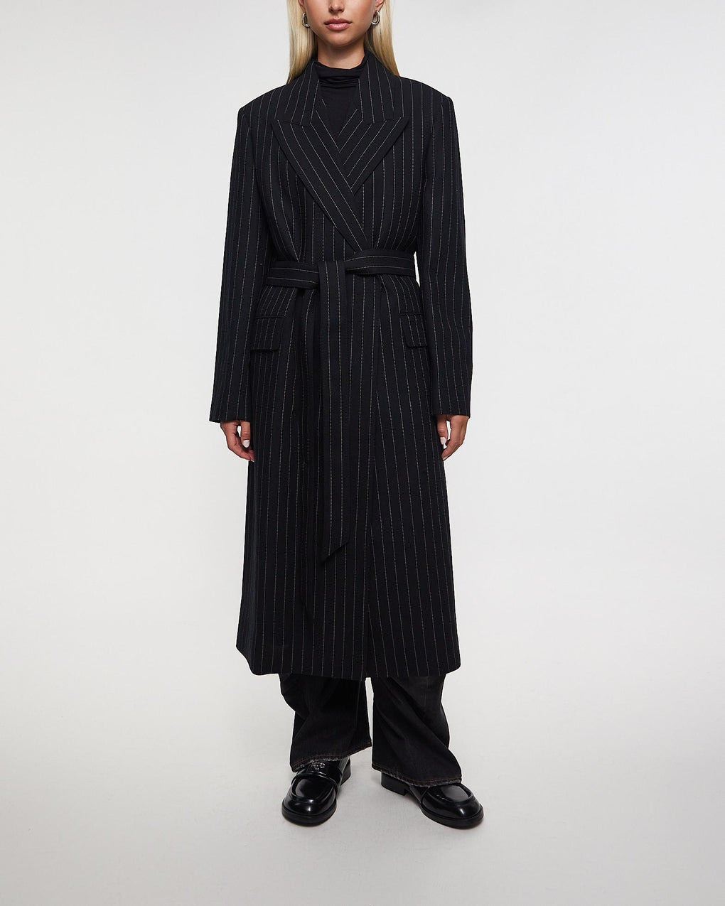 Coat Pinstripe Wool Black - 2