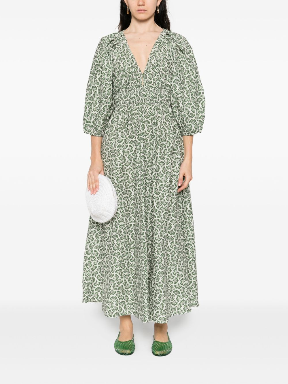 smocked floral-print dress - 2
