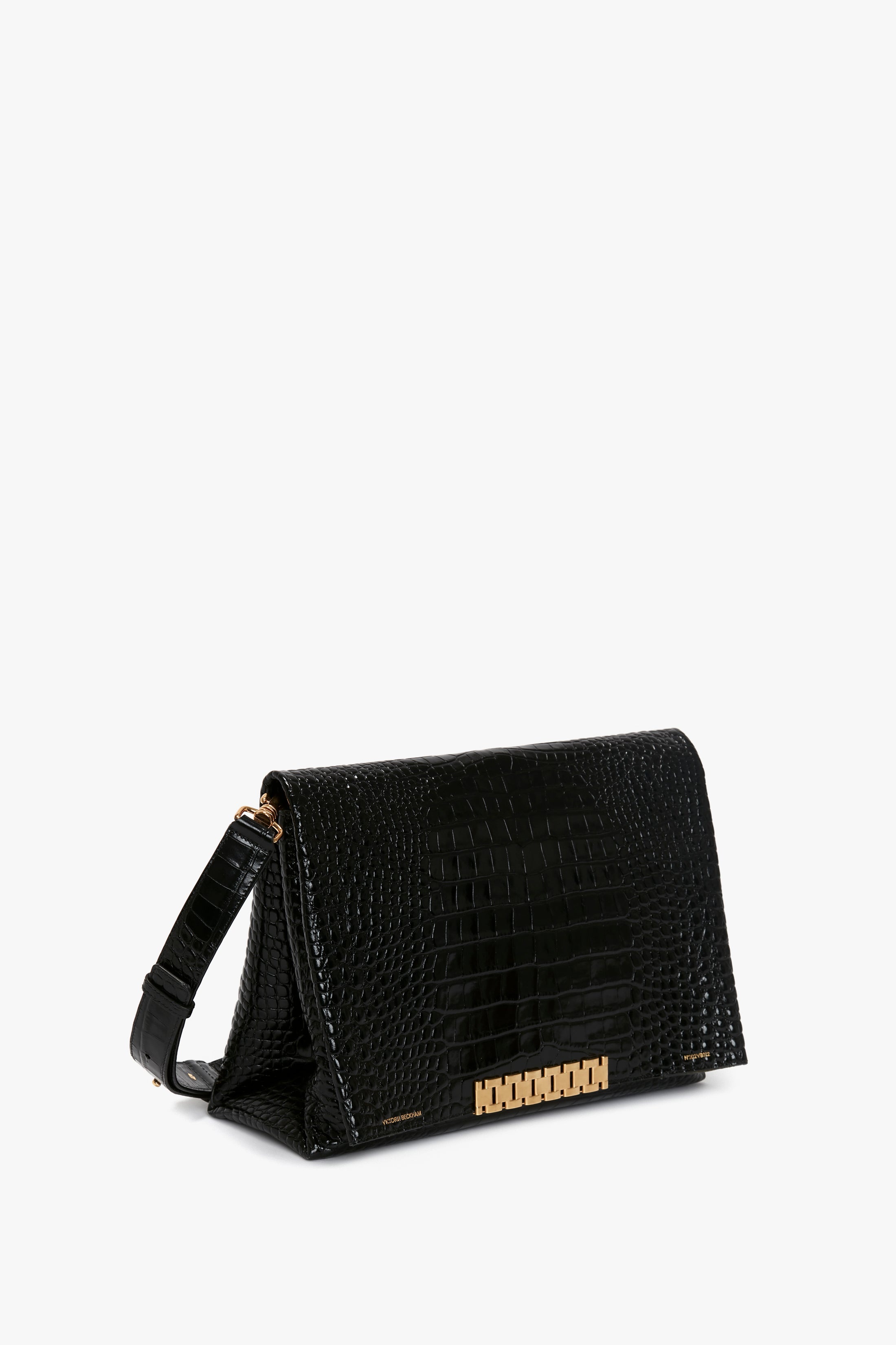 Jumbo Chain Pouch in Black Croc-Effect Leather - 3