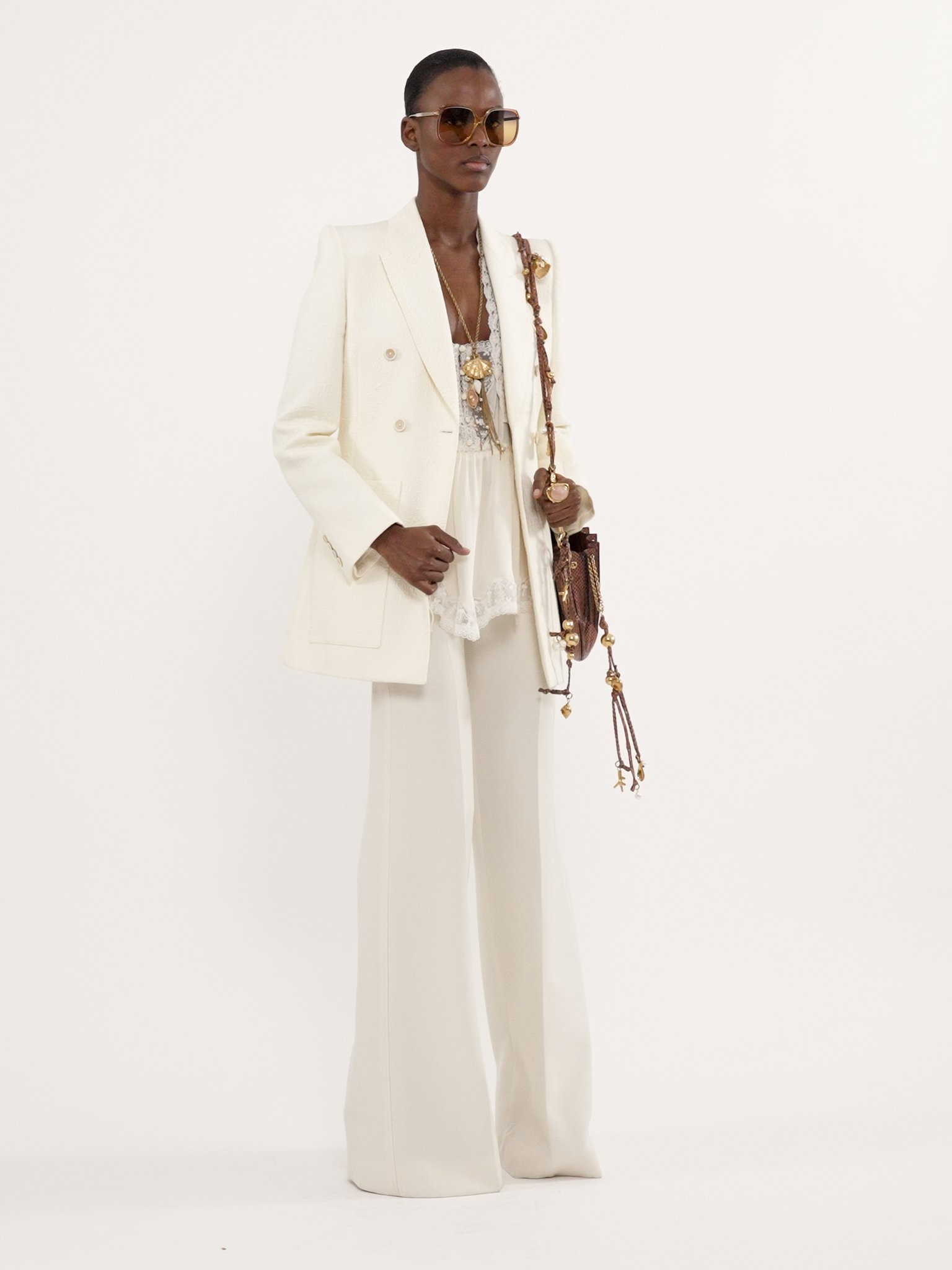HIGH-RISE FLARED PANTS IN WOOL GRAIN DE POUDRE - 5