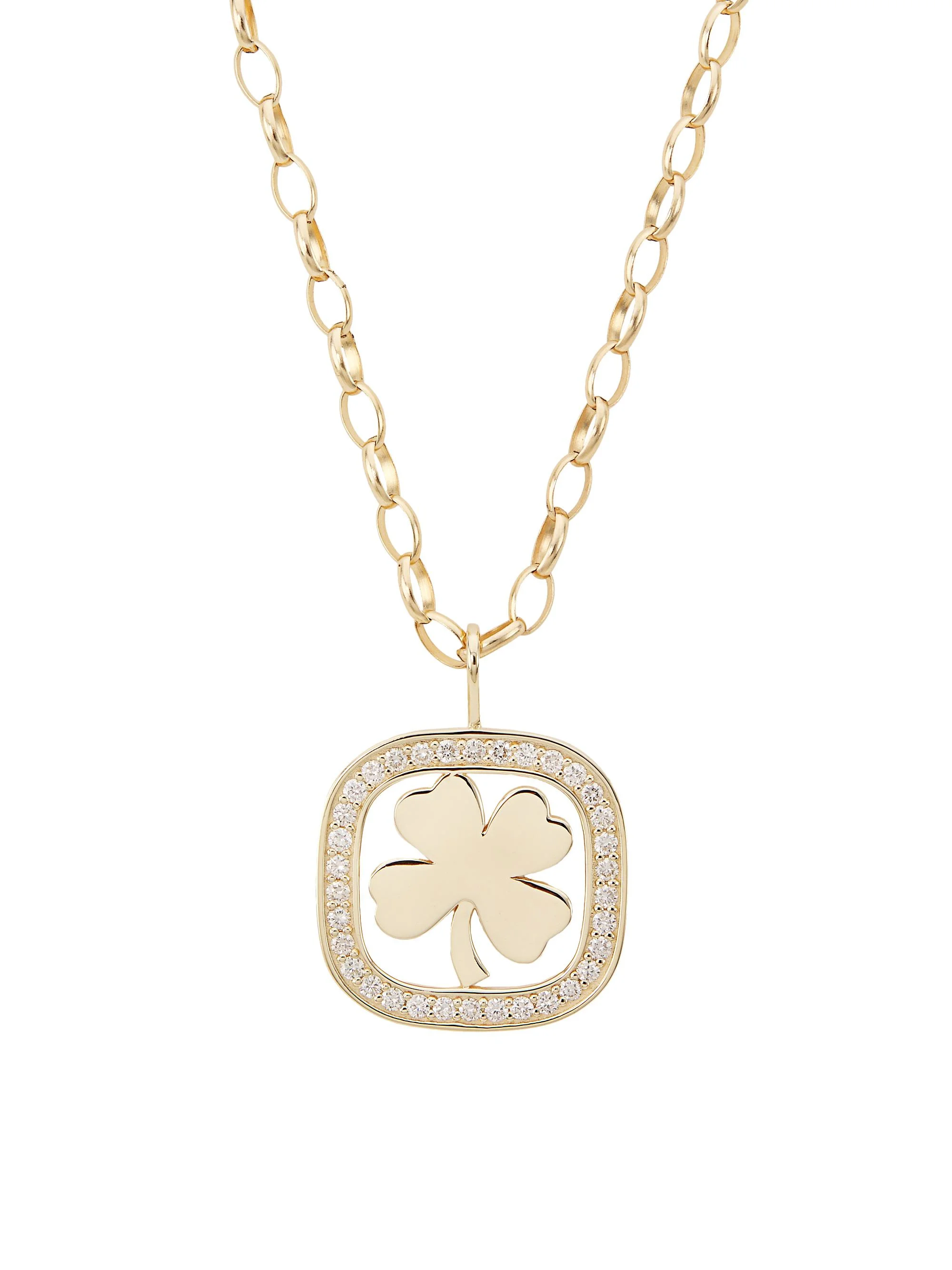 Women's XL Clover 14K Gold & Diamond Open Icon Charm Necklace - Gold - 1