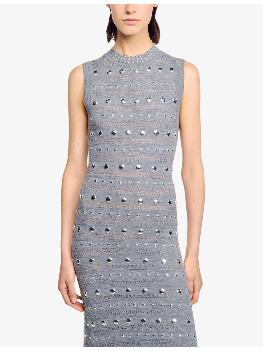 Studded ruffled-hem stretch pointelle-knit maxi dress - 3
