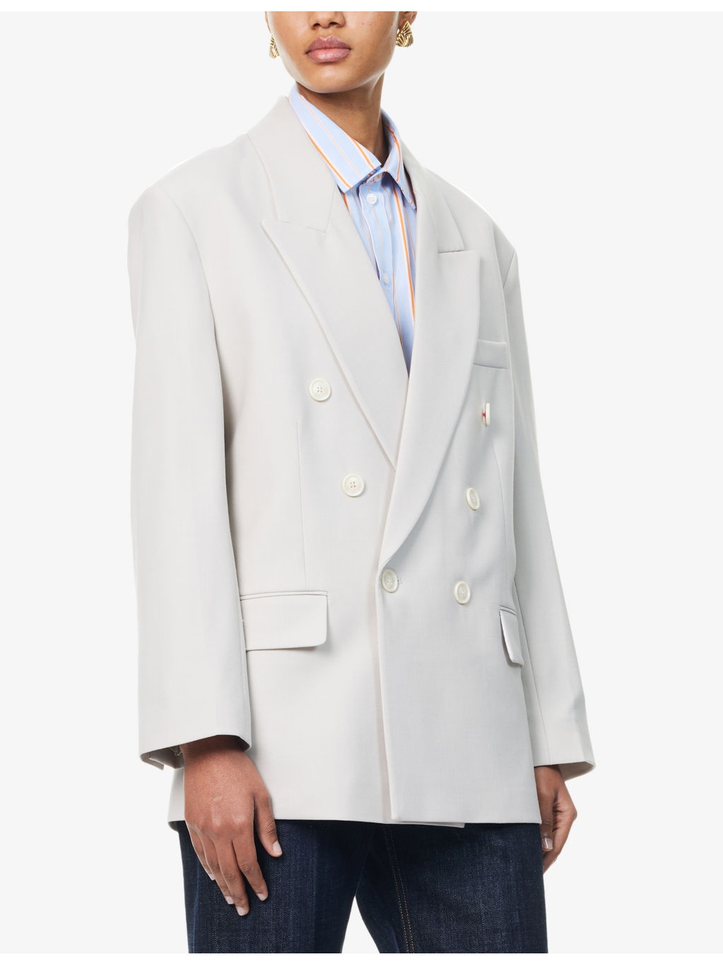Peak-Lapels Relaxed-Fit Stretch-Woven Blazer - 3