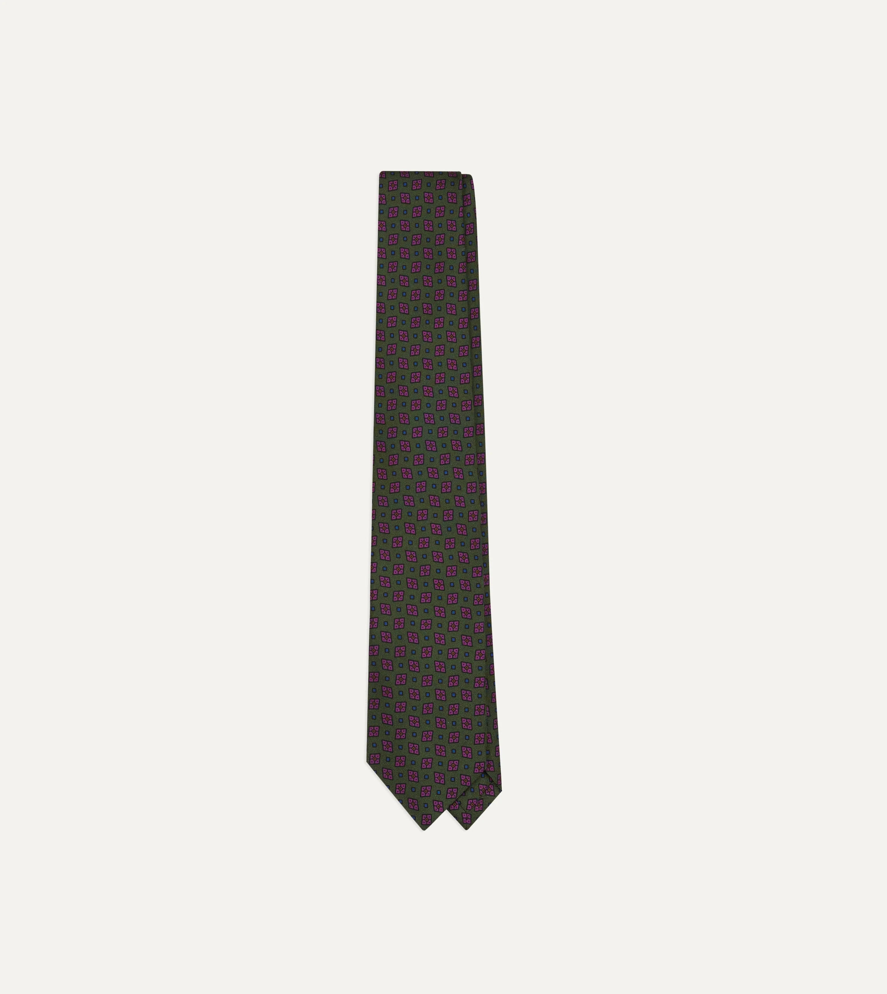 Green Mini Diamonds Dot Print Silk Self-Tipped Tie - 1