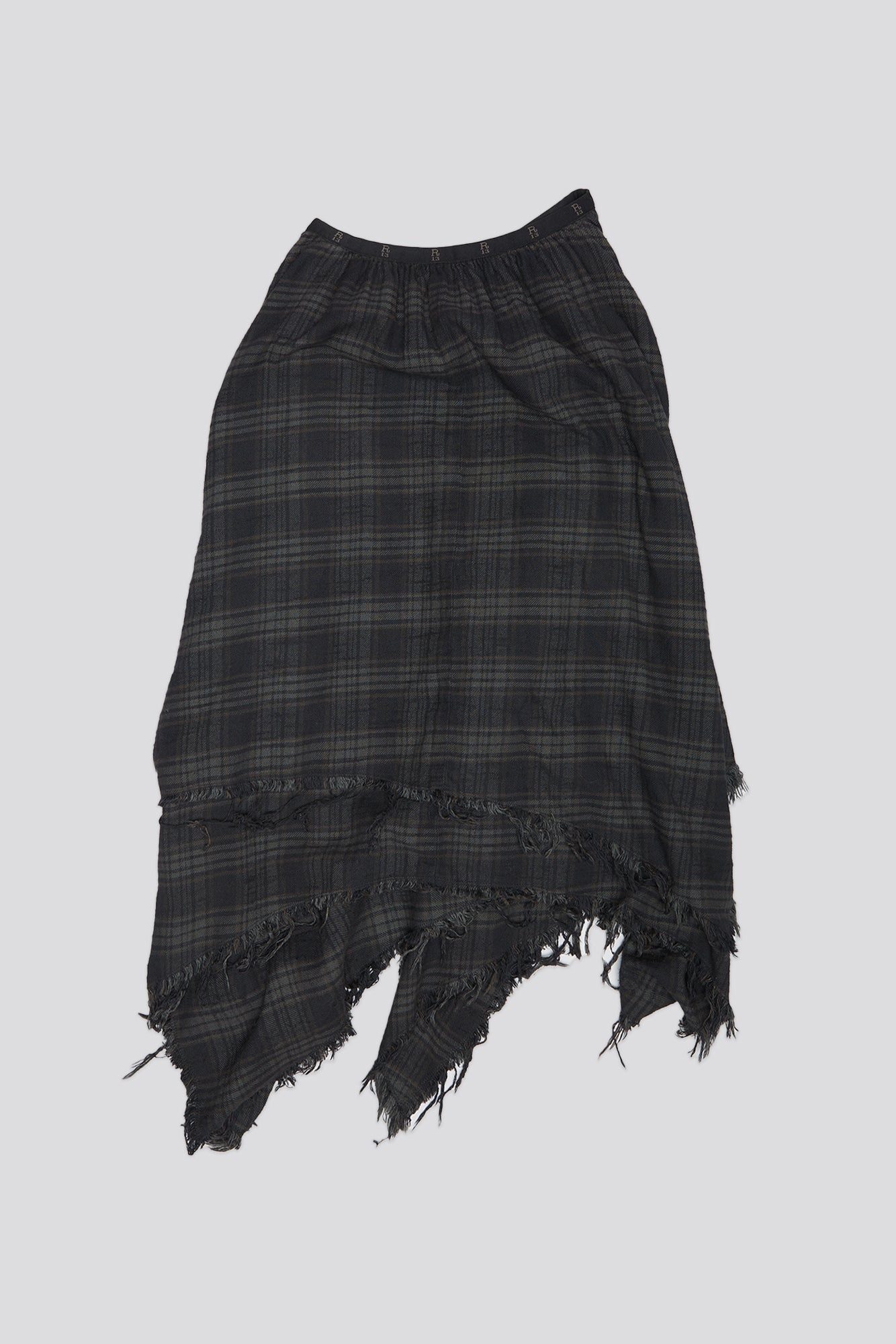 MIDI HANDKERCHIEF SKIRT - OVERDYED BLACK PLAID - R13 - 1