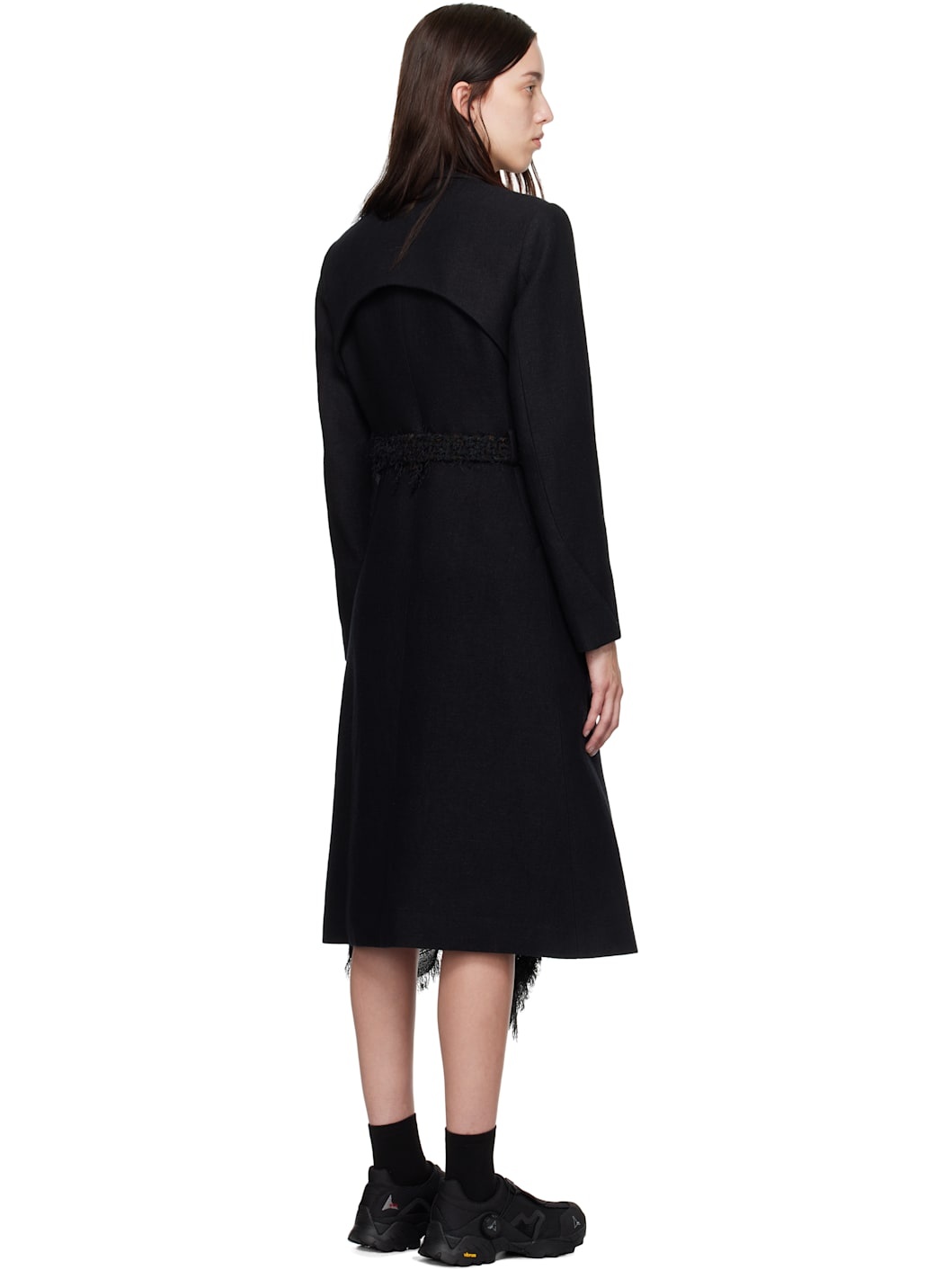 Black Ceramic Button Long Coat - 3