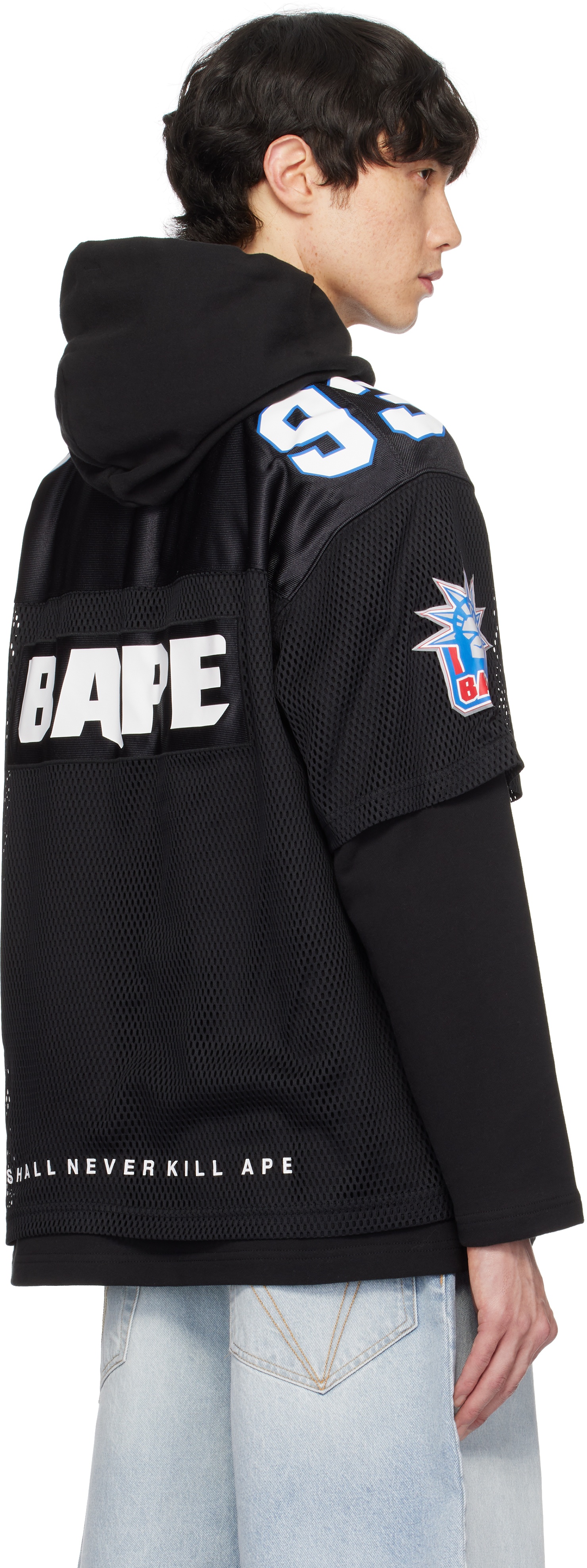Black Multi Logo Relaxed Fit Football Hoodie - 3