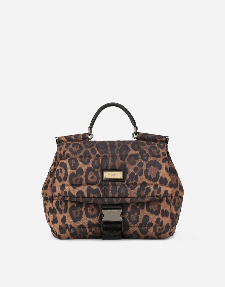 Leopard-print Sicily crossbody bag in quilted nylon - 1