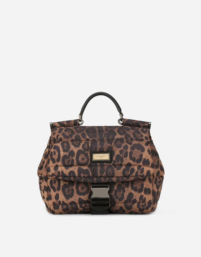Leopard-print Sicily crossbody bag in quilted nylon 1