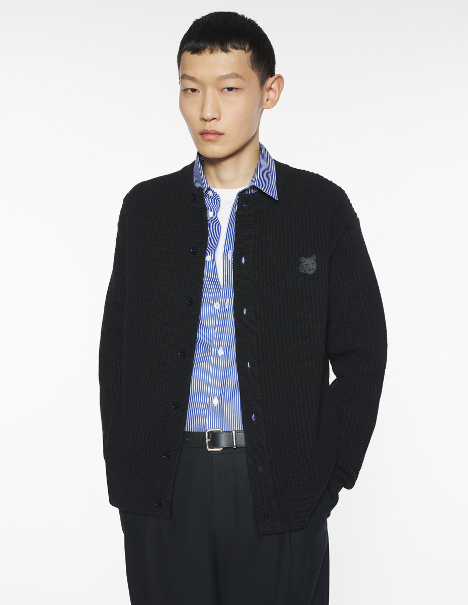 FOX HEAD WOOL RIBBED CARDIGAN - 3