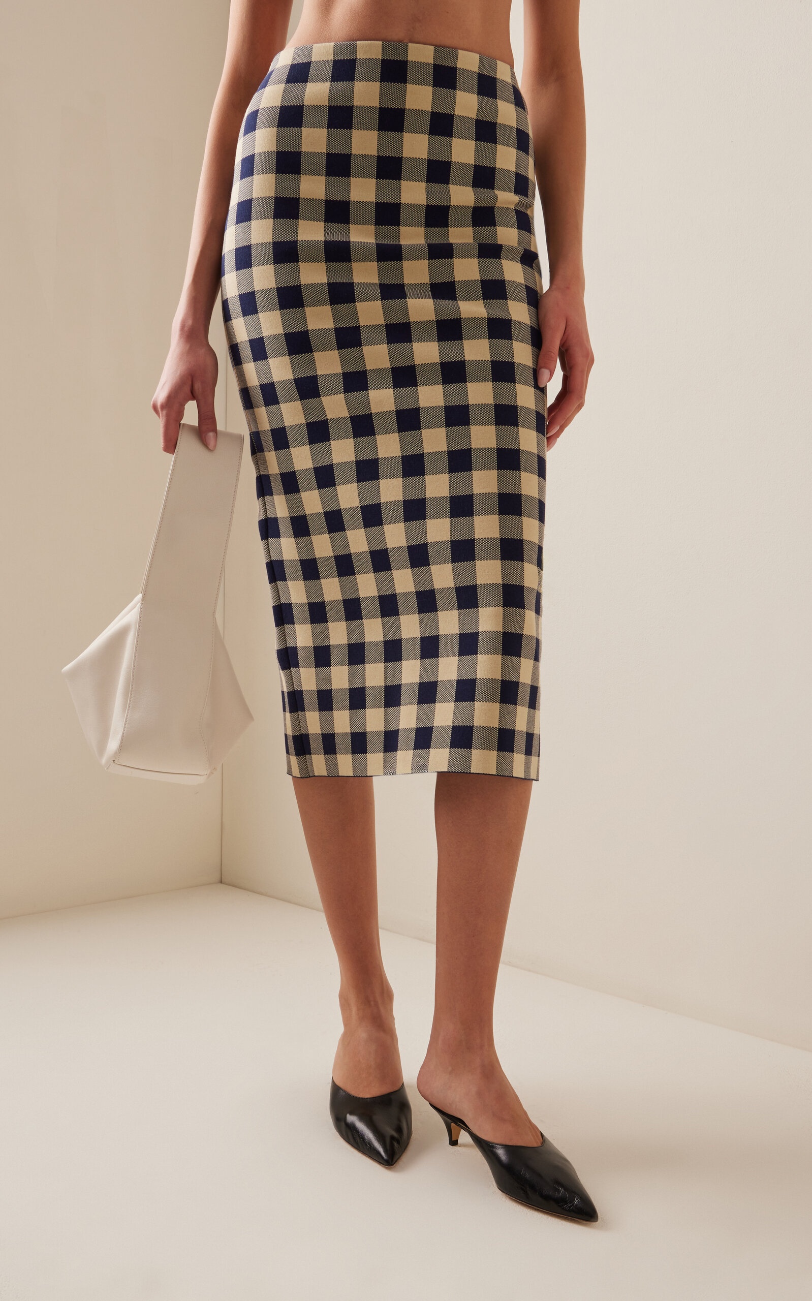Petra Gingham Stretch-Cotton Knit Midi Skirt navy - 3