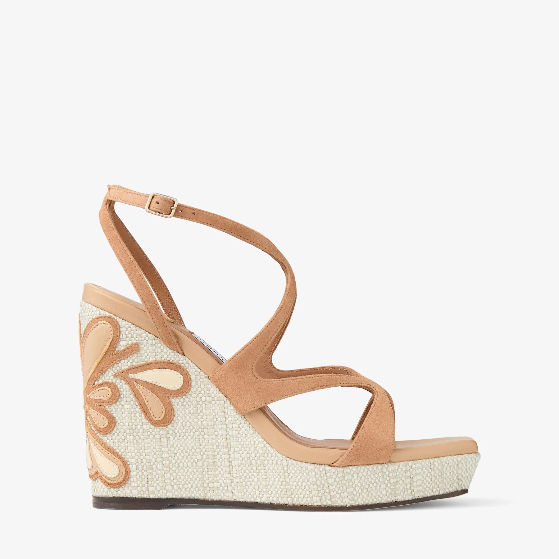 Ayla 110 Toffee and Natural Mix Suede and Nappa Leather Wedges with Fine Raffia - 1