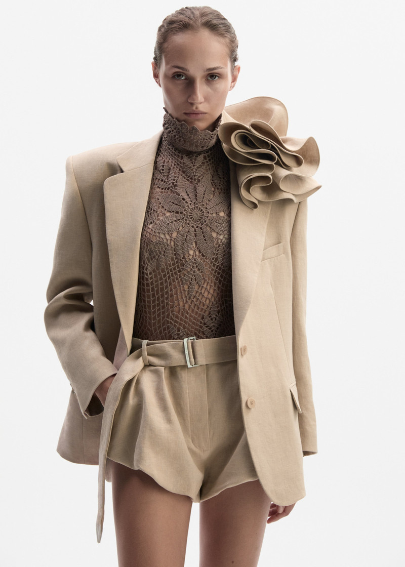 MAGDA BUTRYM Lace crochet high-neck blouse in brown outlook