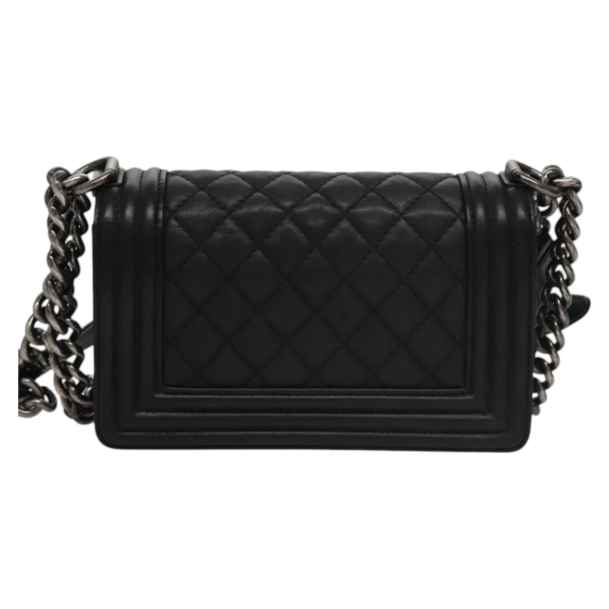 CHANEL Boy Chain Shoulder Bag Lamb Skin Black CC - 3