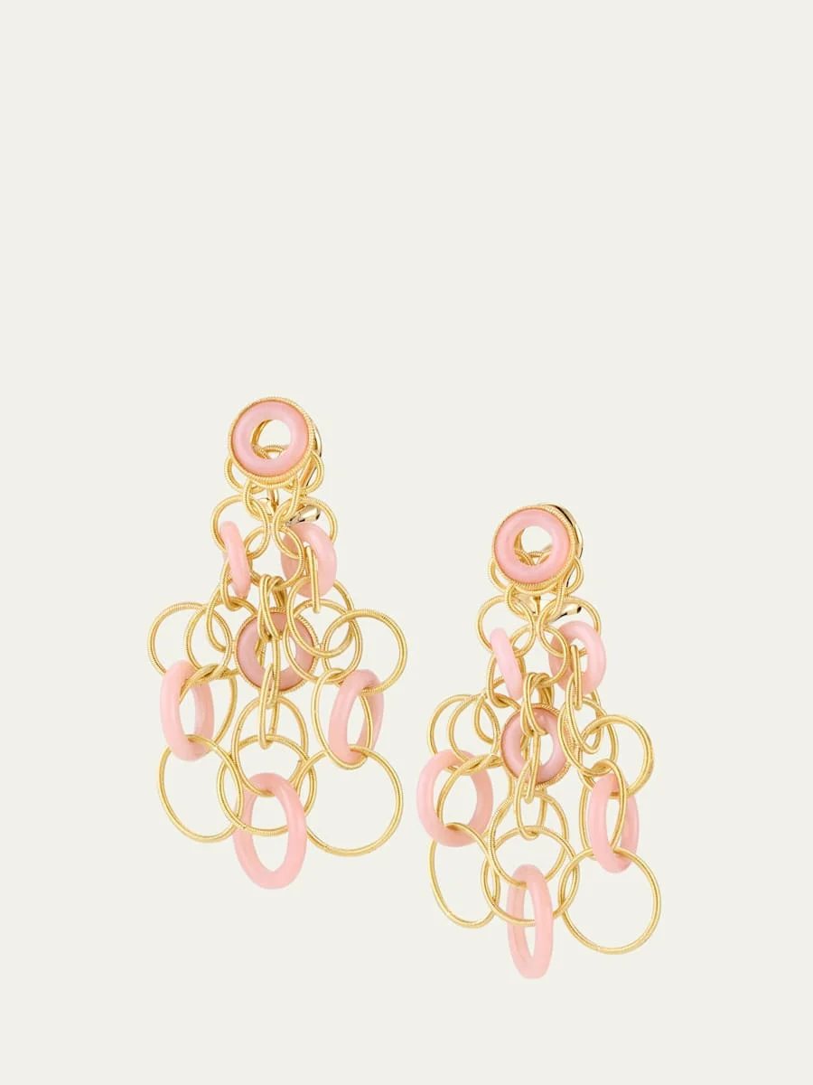 Hawaii 18K Yellow Gold Pink Opal Earrings, 5cm - 1