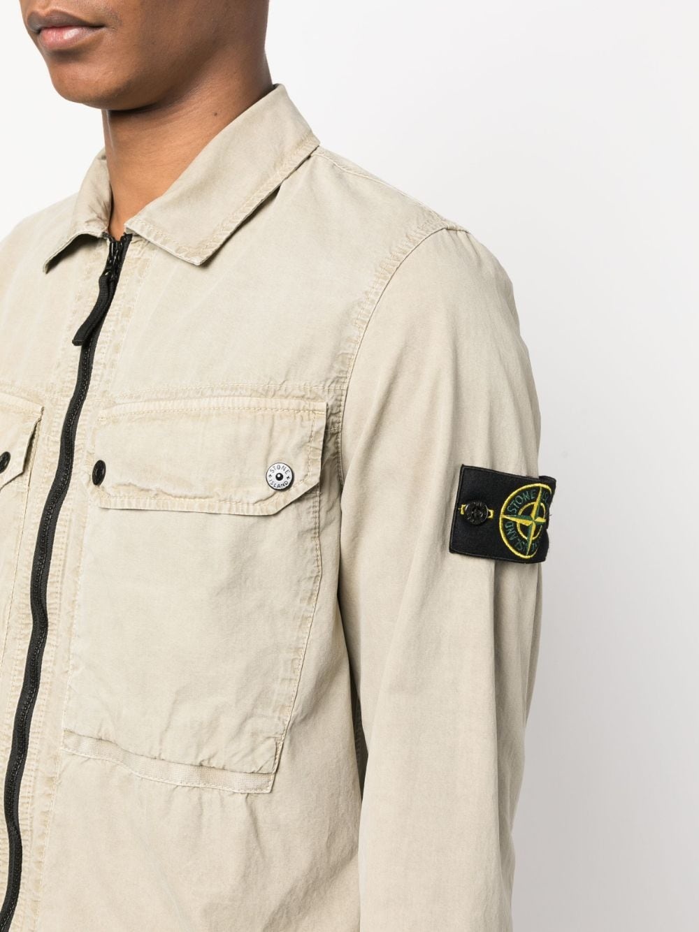 Compass-patch cotton shirt jacket - 5