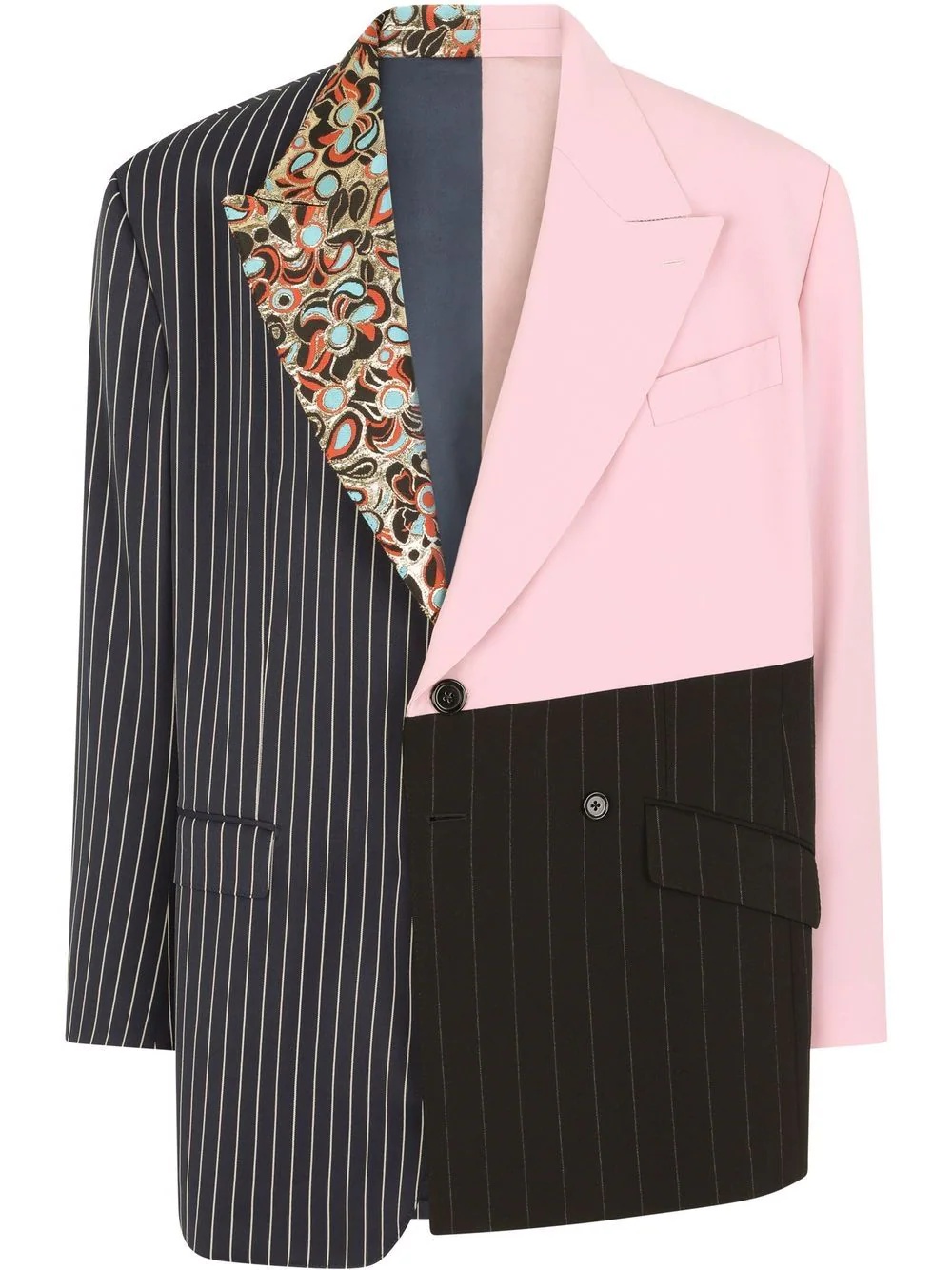 patchwork-panelled asymmetric blazer - 1