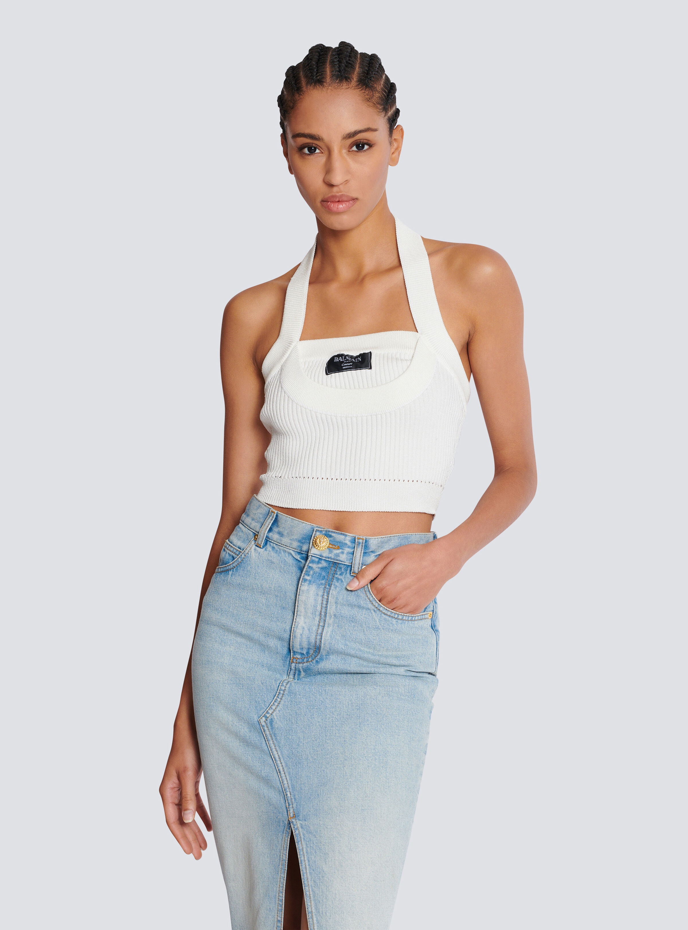 Ribbed knit halterneck top - 6