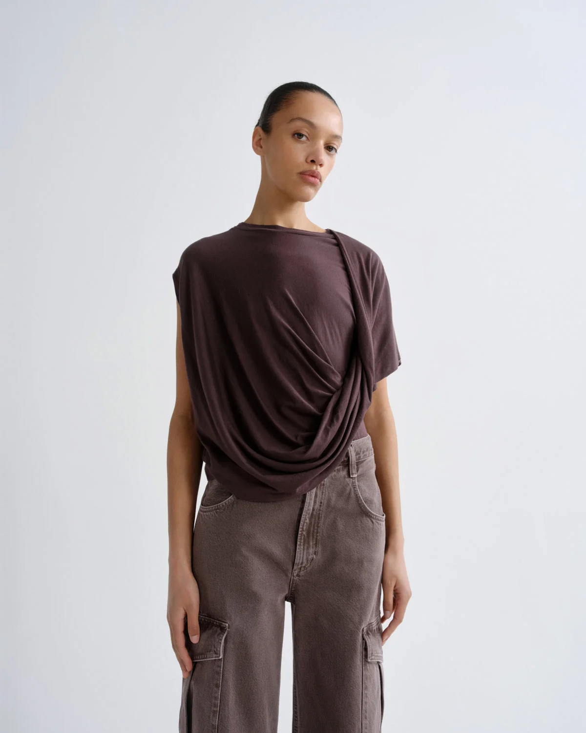 MILENA TWIST TEE IN RAISIN - 1