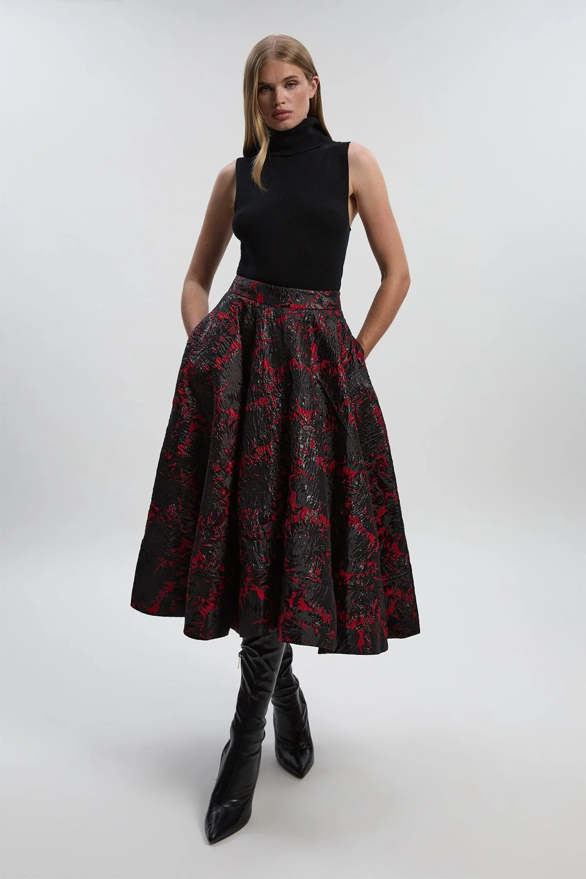 Floral Jacquard Tailored Full Prom Skirt - 1