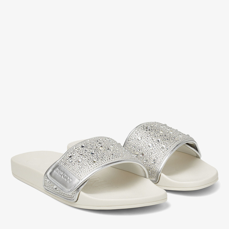 JIMMY CHOO Fitz/M
Ivory Satin and Metallic Nappa Slides with Crystal Embellishment outlook