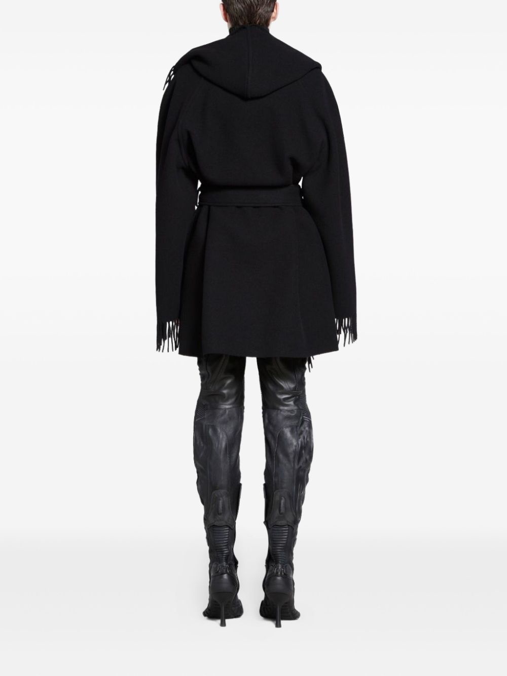 fringed-edge hooded cardi-coat - 4