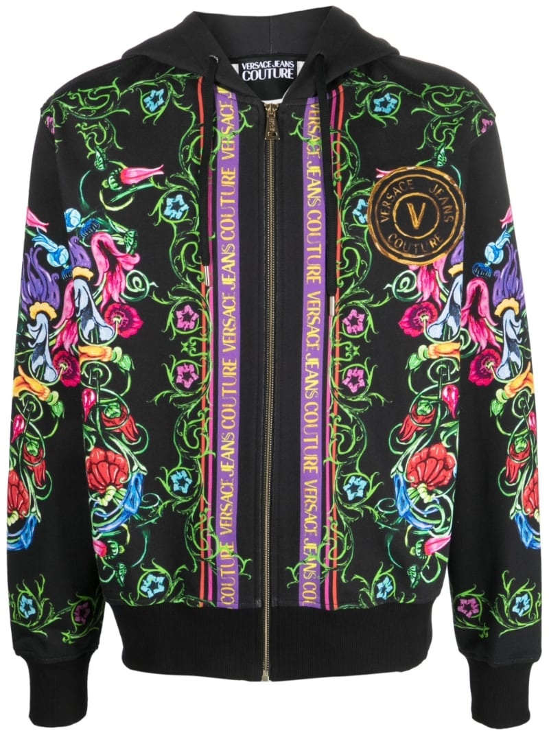 baroque-print cotton hoodie - 1