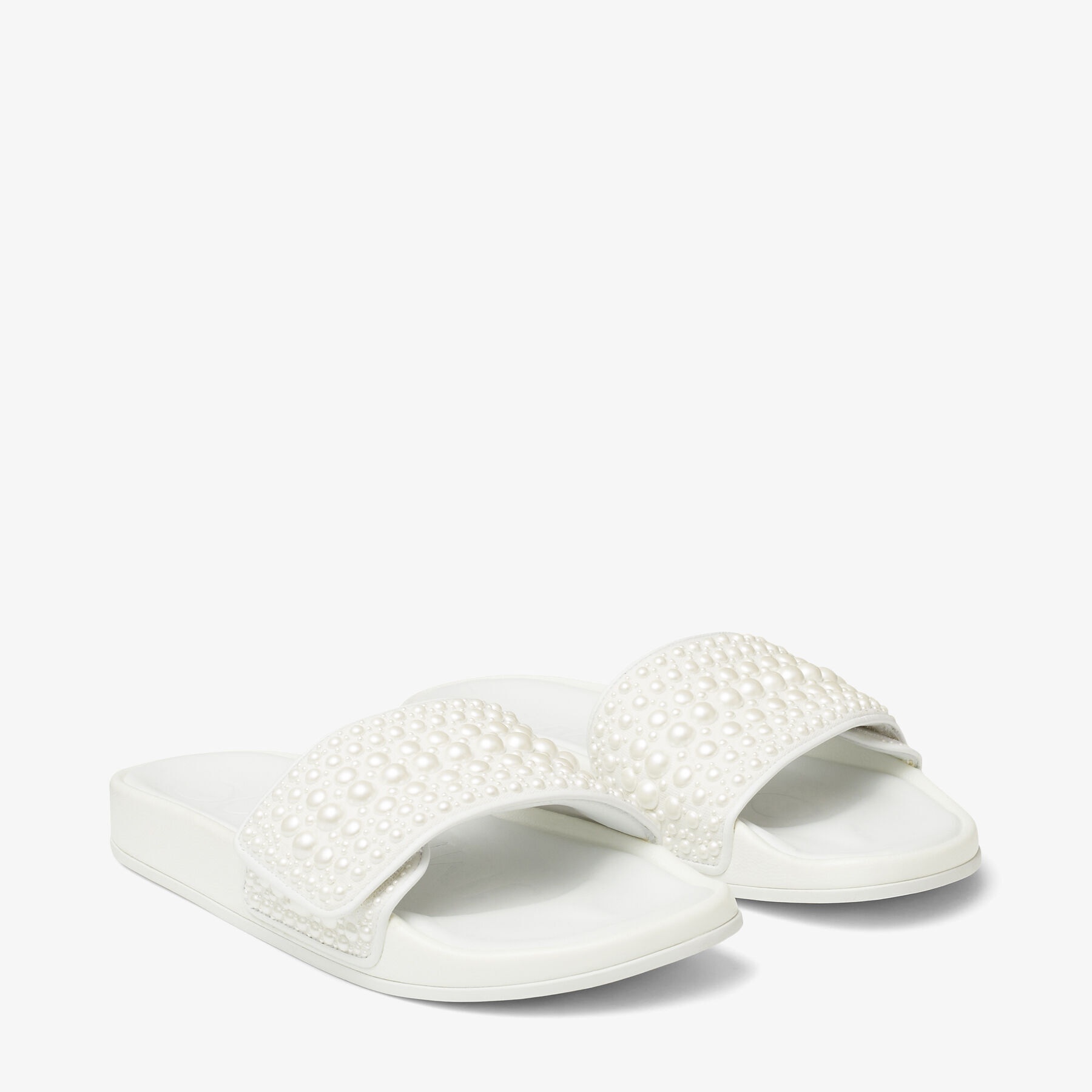 シューズ・サンダルその他 JIMMY CHOO Woman Flat sandals White FITZFZWYX WHITE Fitz/Crystal| White Nappa Leather Crystal Slides | JIMMY CHOO
