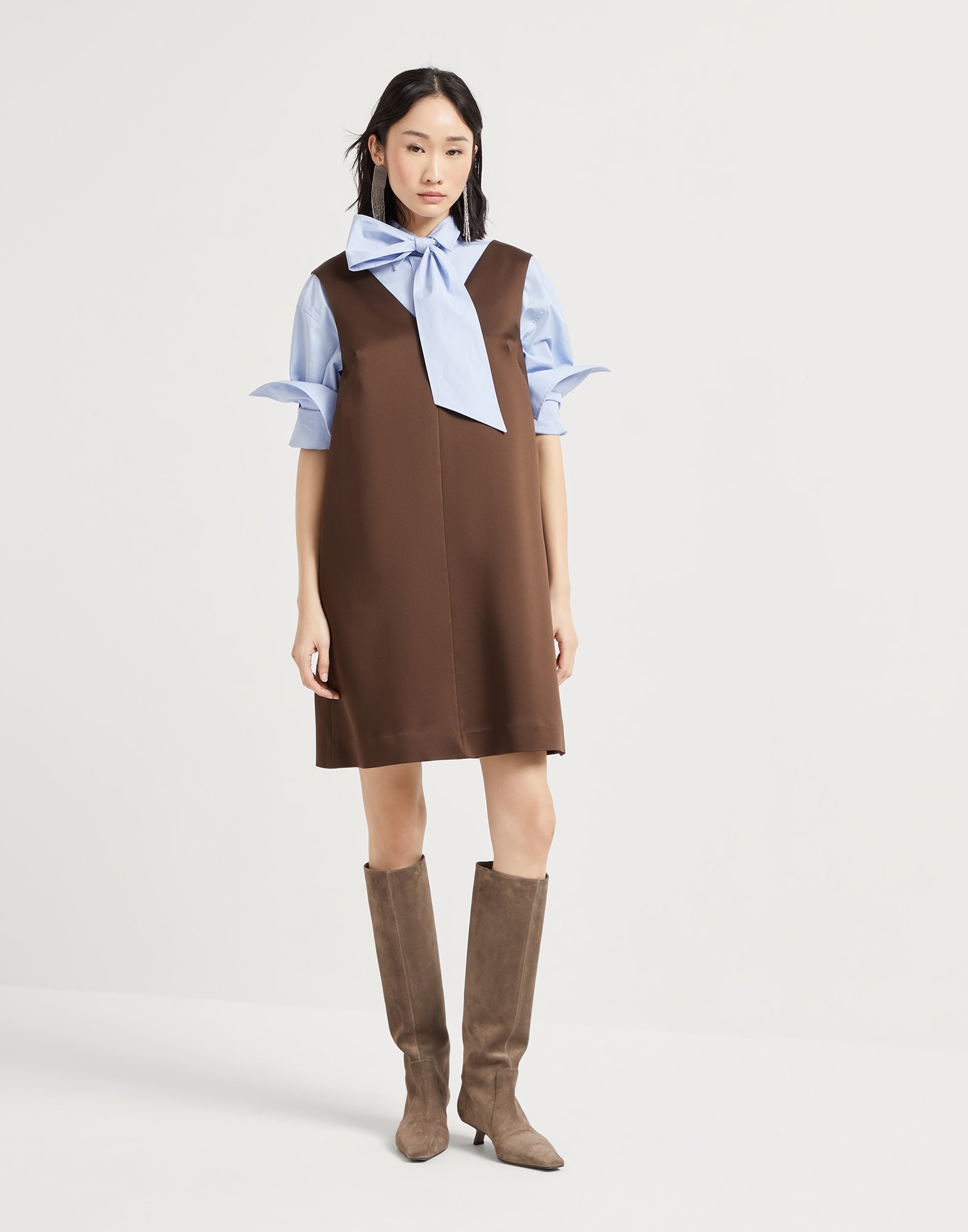 Satin cady mini dress with monili - 5