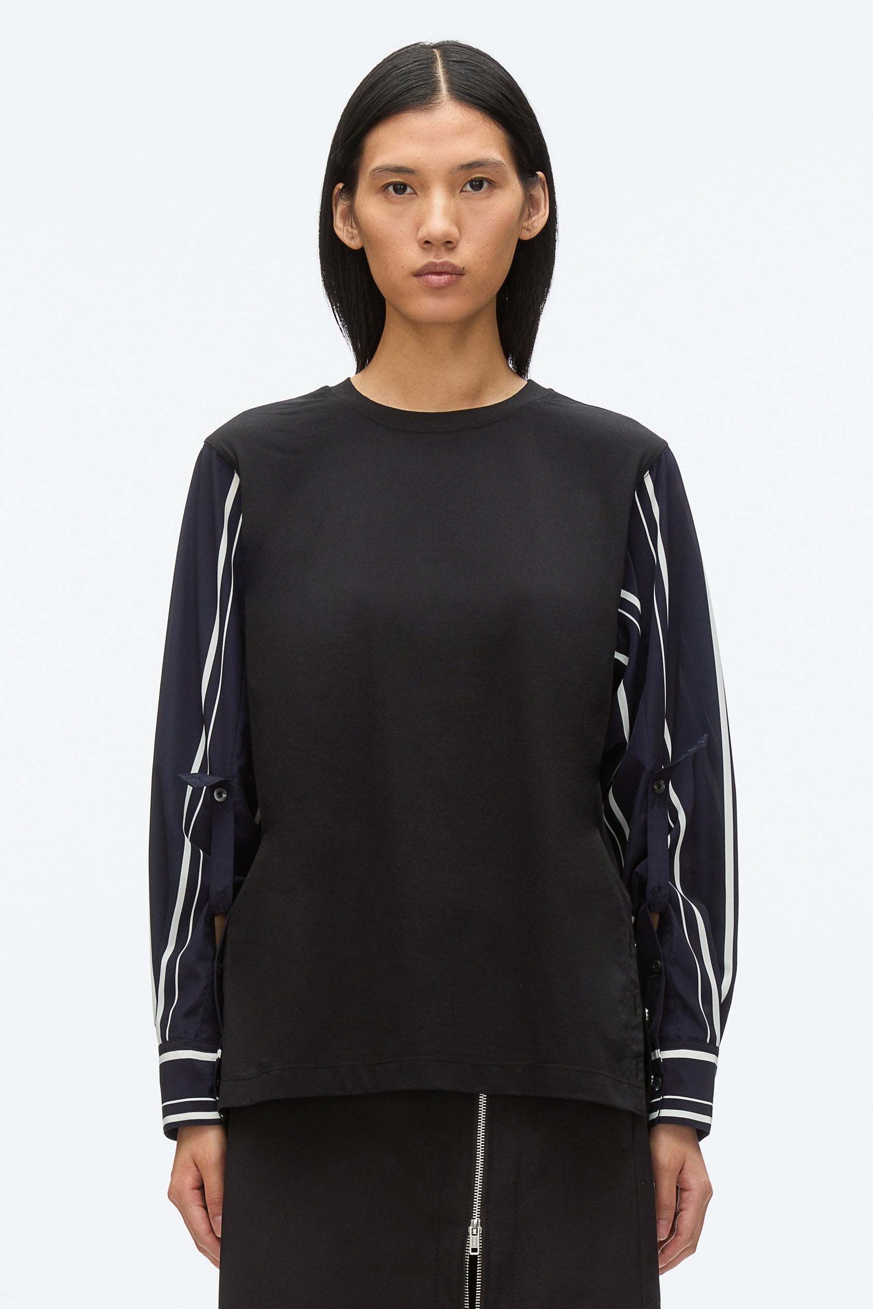 Long Sleeve Tee with Stripe Shirting Sleeves - 3