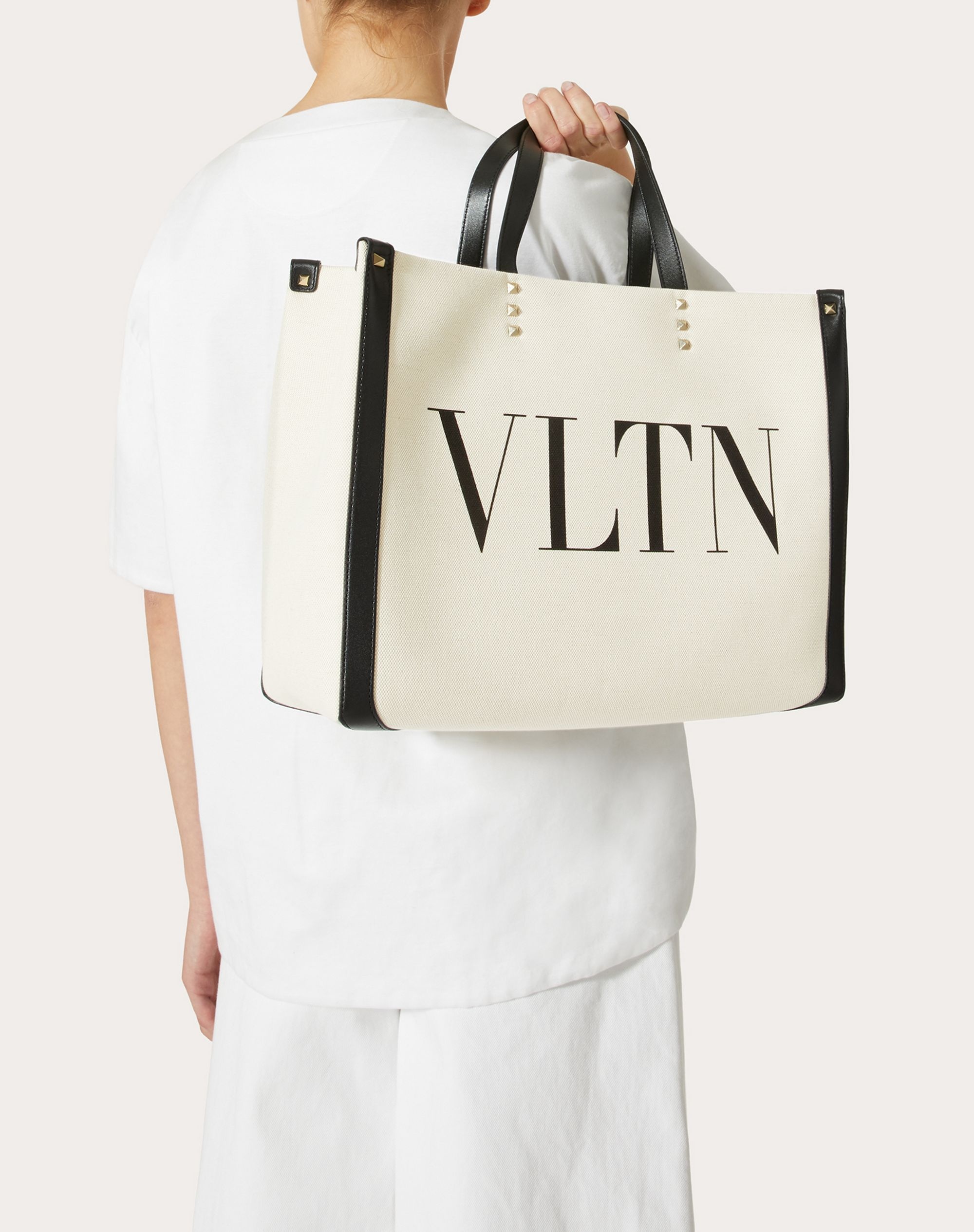 Small VLTN Print Canvas Tote Bag - 6