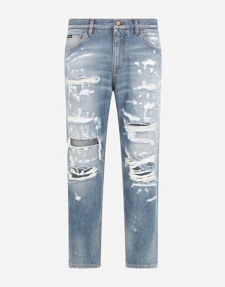 Loose light blue jeans with rips - 3