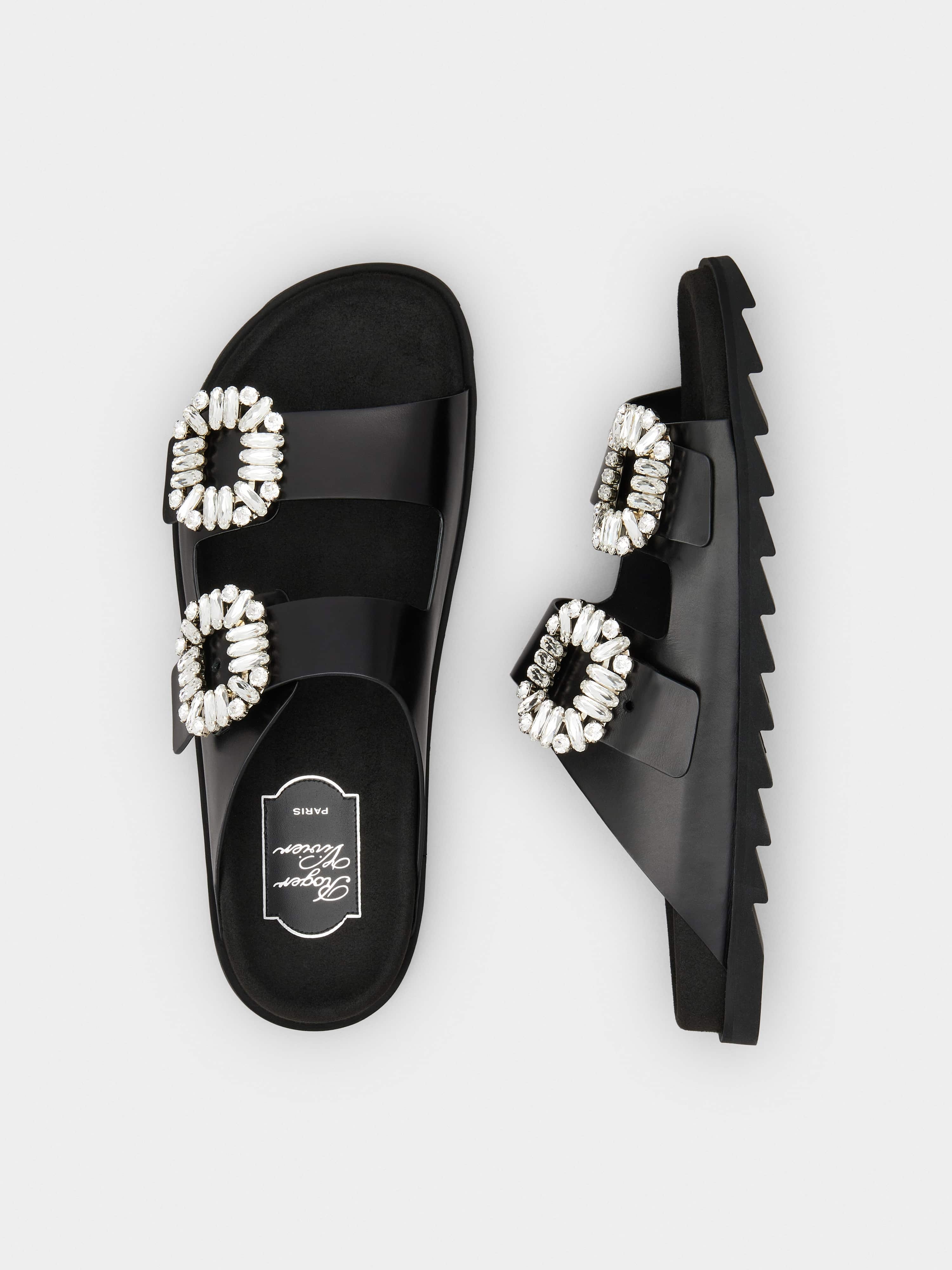 Slidy Viv' Strass Buckle Mules in Leather - 4