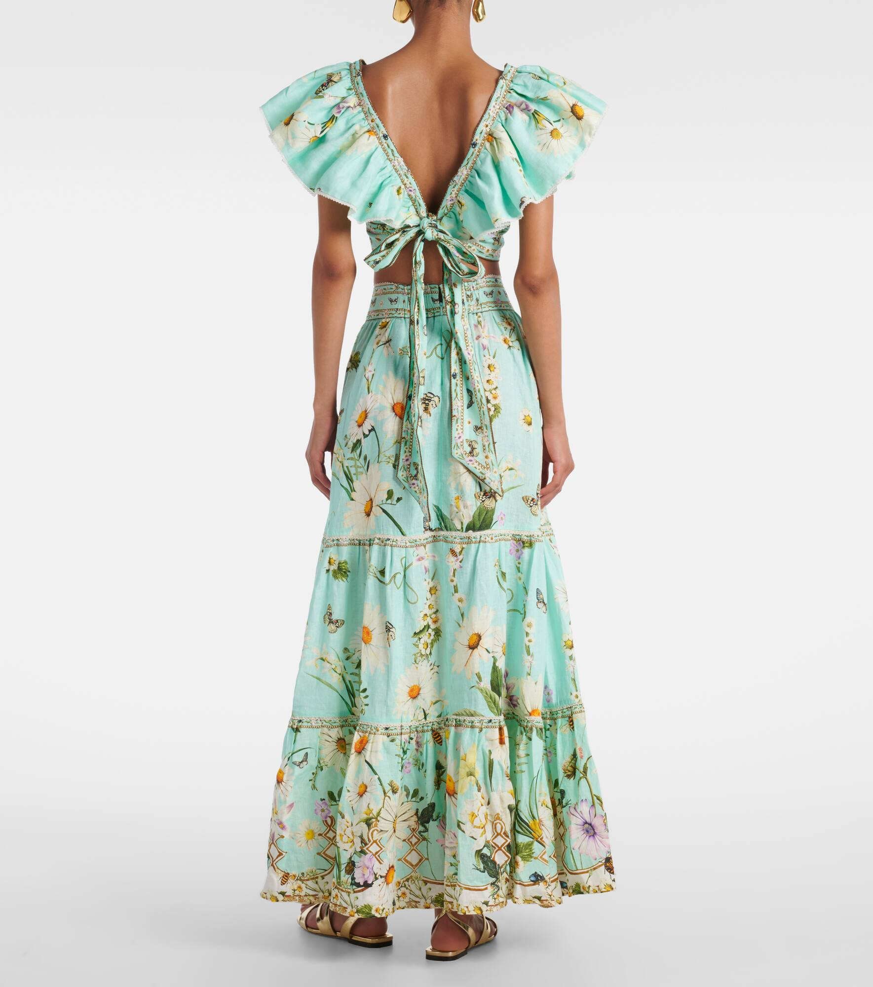 Floral tiered linen maxi skirt - 3