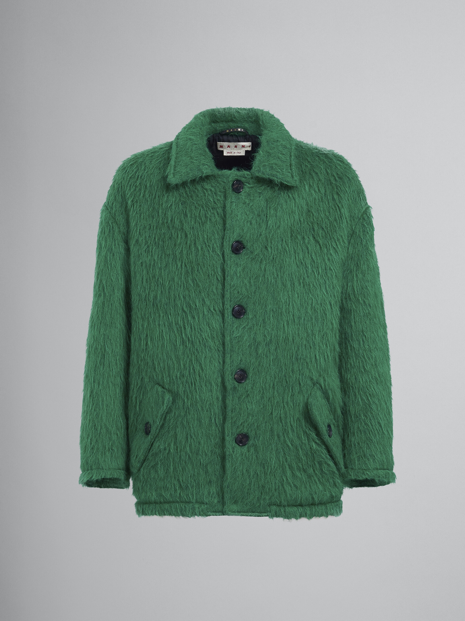 GREEN RATINÉ CHECK CABAN COAT - 1