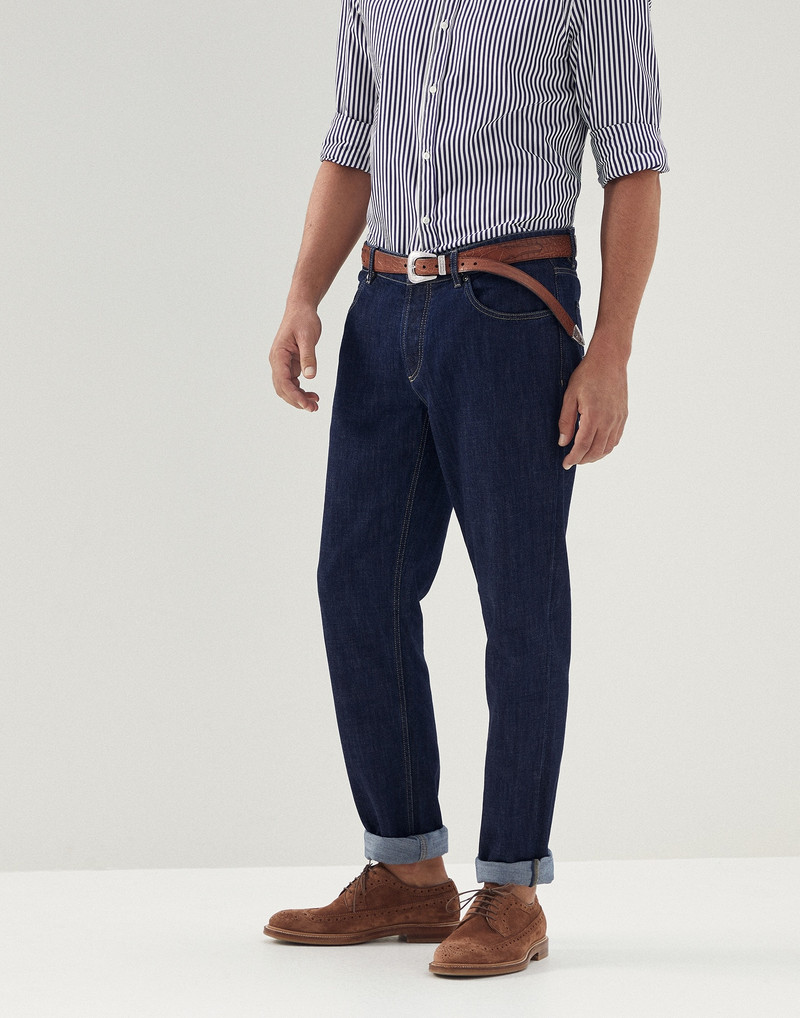 Lightweight denim traditional fit five-pocket trousers 1