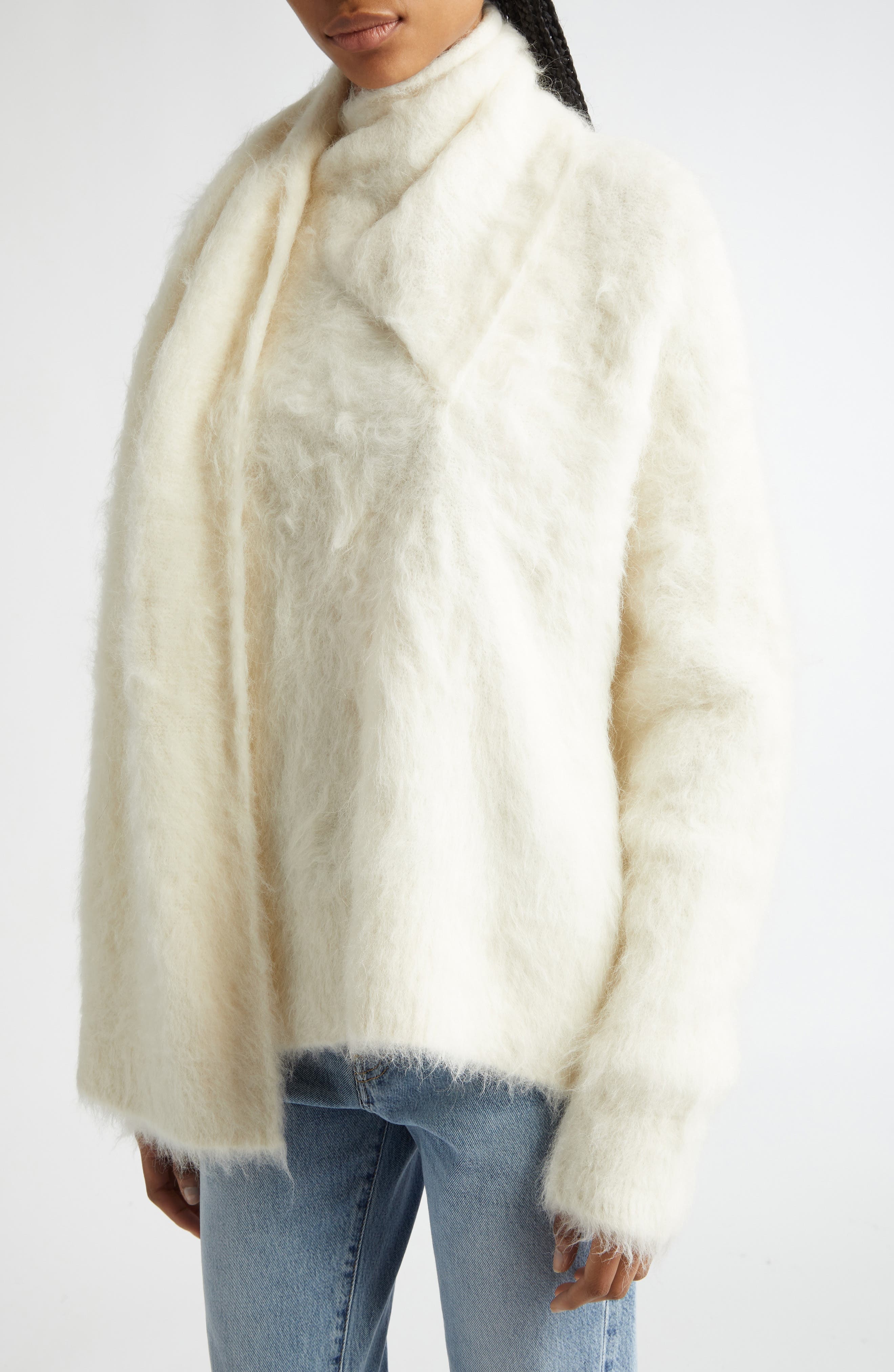 TOTEME Draped Scarf Alpaca Blend Funnel Neck Sweater in Ivory at Nordstrom - 5