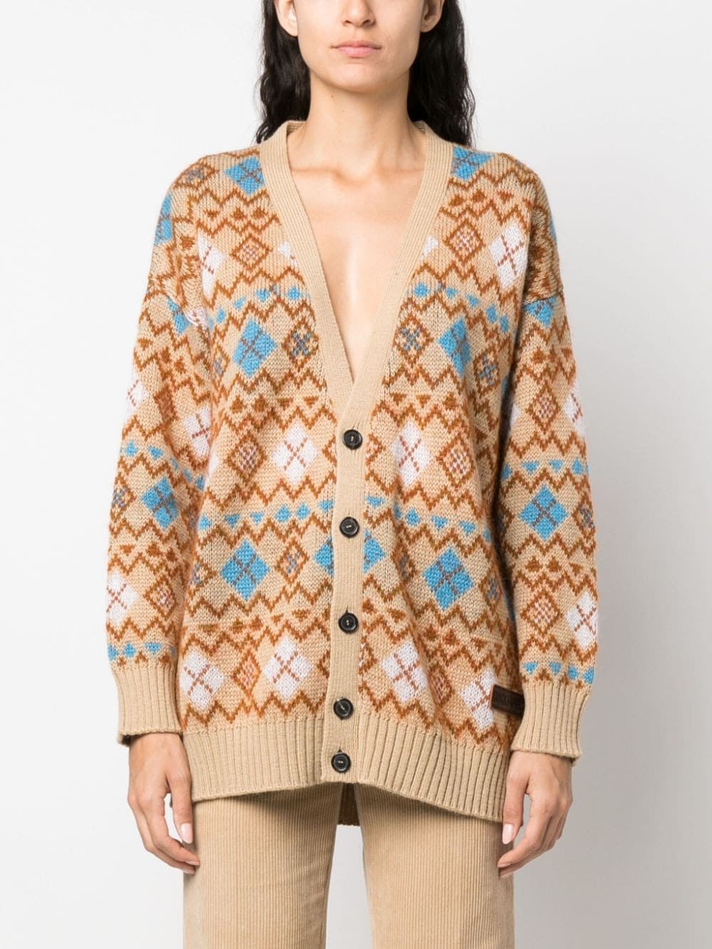 geometric-print wool cardigan - 3