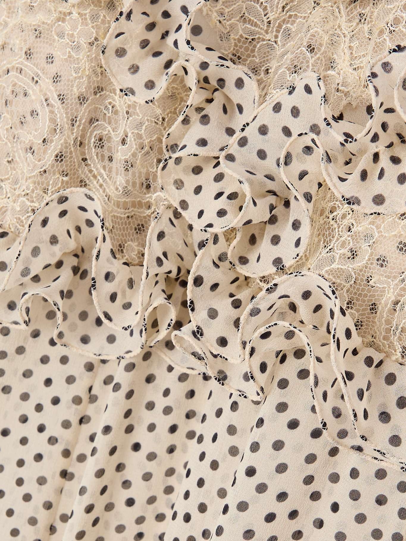 Lace-trimmed ruffled polka-dot silk-georgette gown Beige - 4