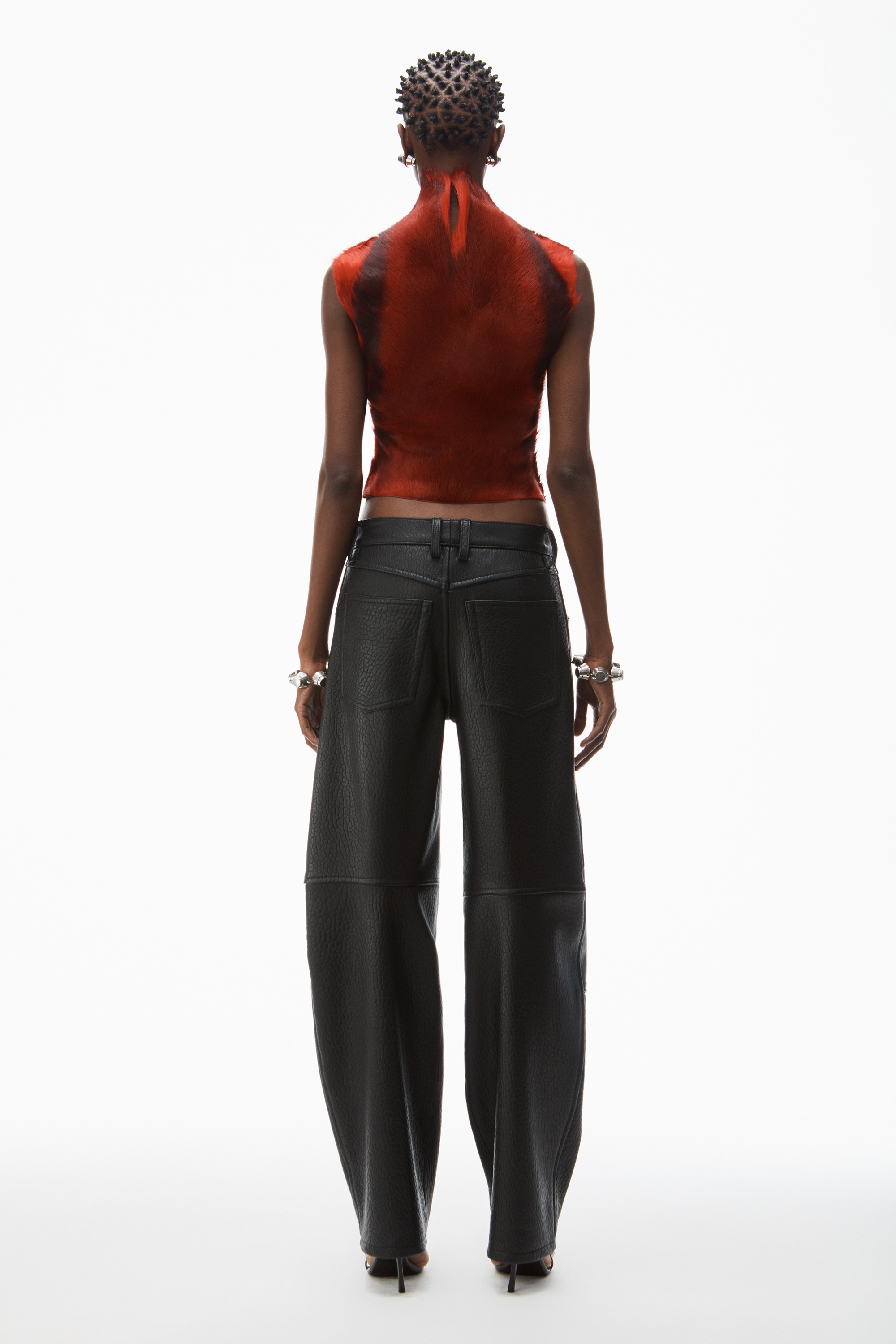low-rise five-pocket pant in lambskin leather - 5