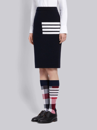 Thom Browne Navy Fine Merino Wool Links Stitch 4-Bar Pencil Skirt outlook