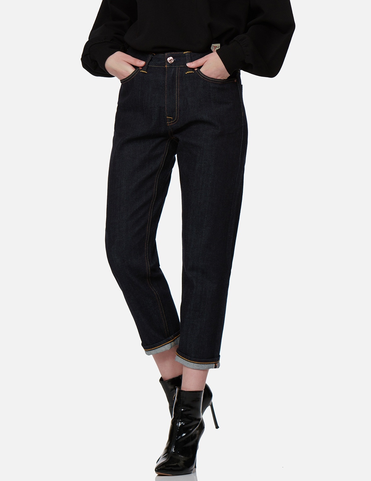 2-LAYER HAND-BRUSHED DAICOCK FOIL PRINT RELAX FIT JEANS - 8