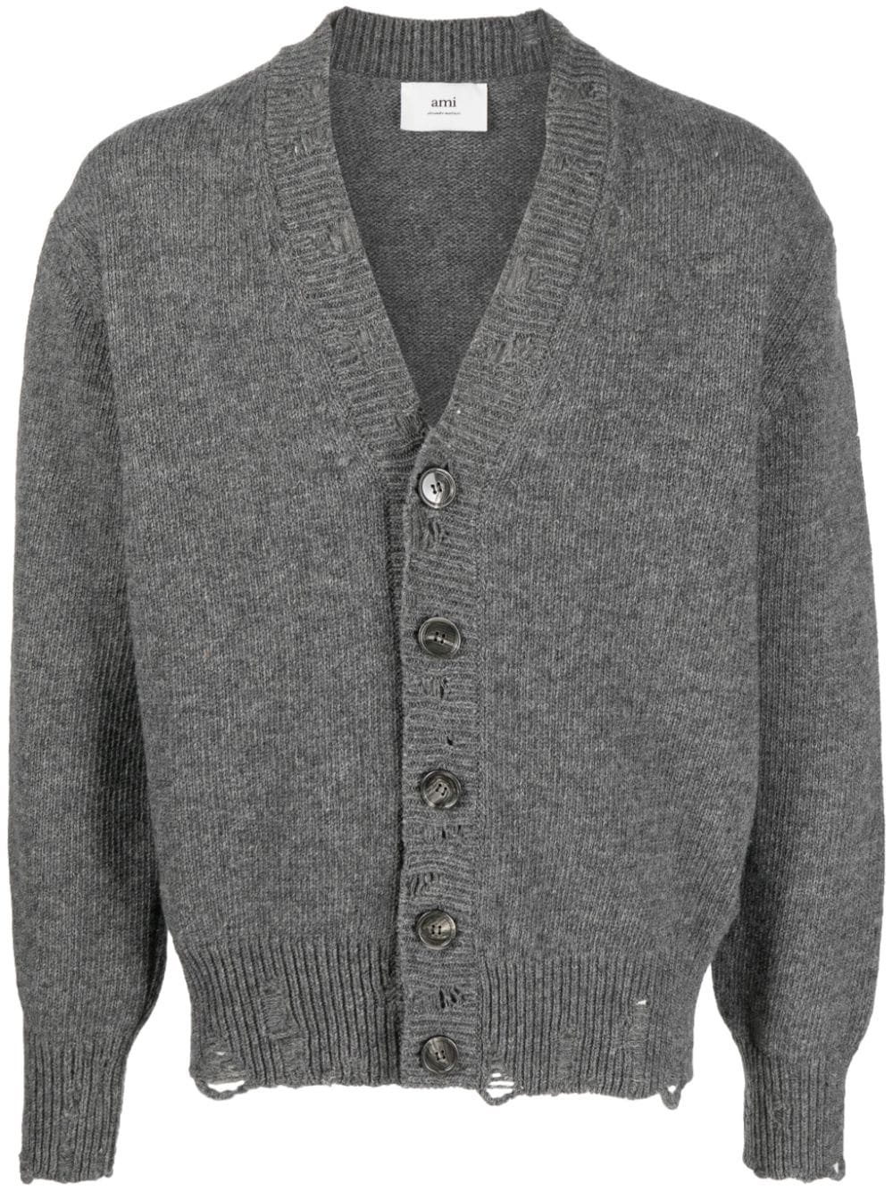 distressed-effect virgin-wool cardigan - 1