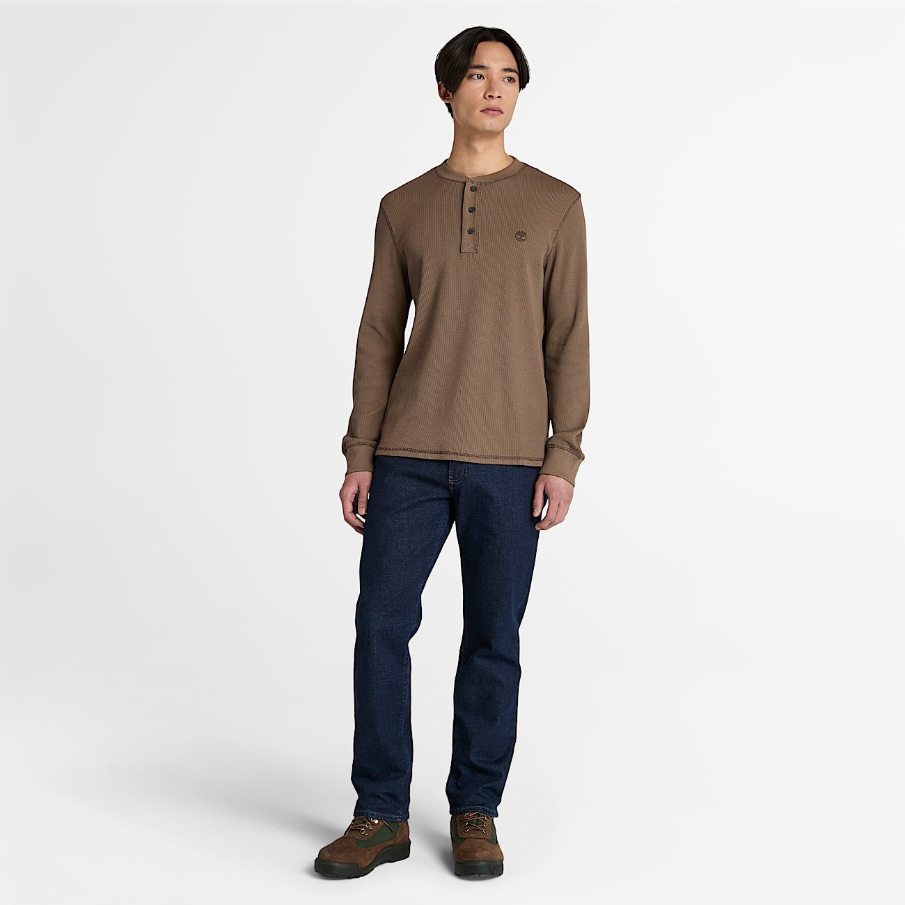 Men's Wharf River Waffle Henley Long-Sleeve Polo Shirt - 3