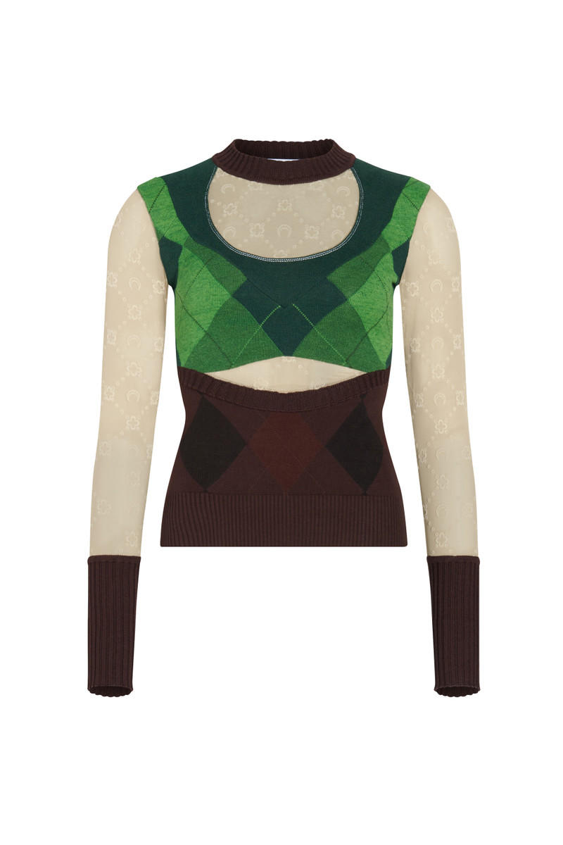 Regenerated Lozenge Knit Crewneck Pullover 1