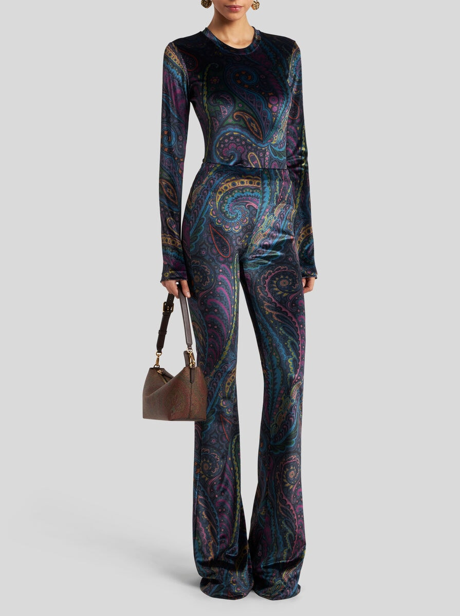 FLARED PRINTED CHENILLE TROUSERS - 4