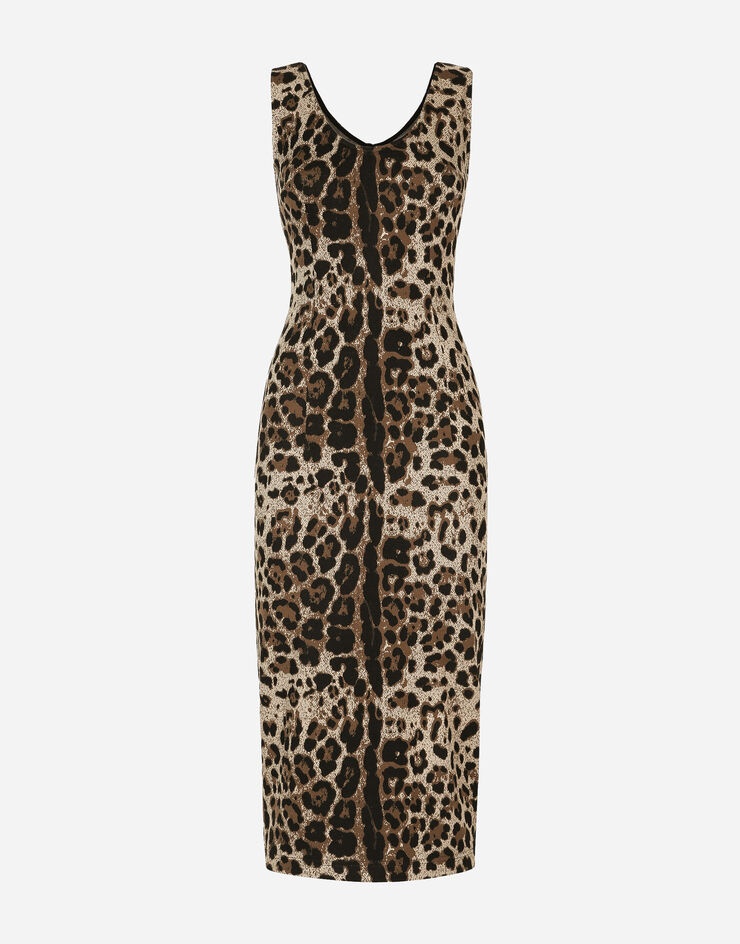 Long jersey dress with jacquard leopard design - 1