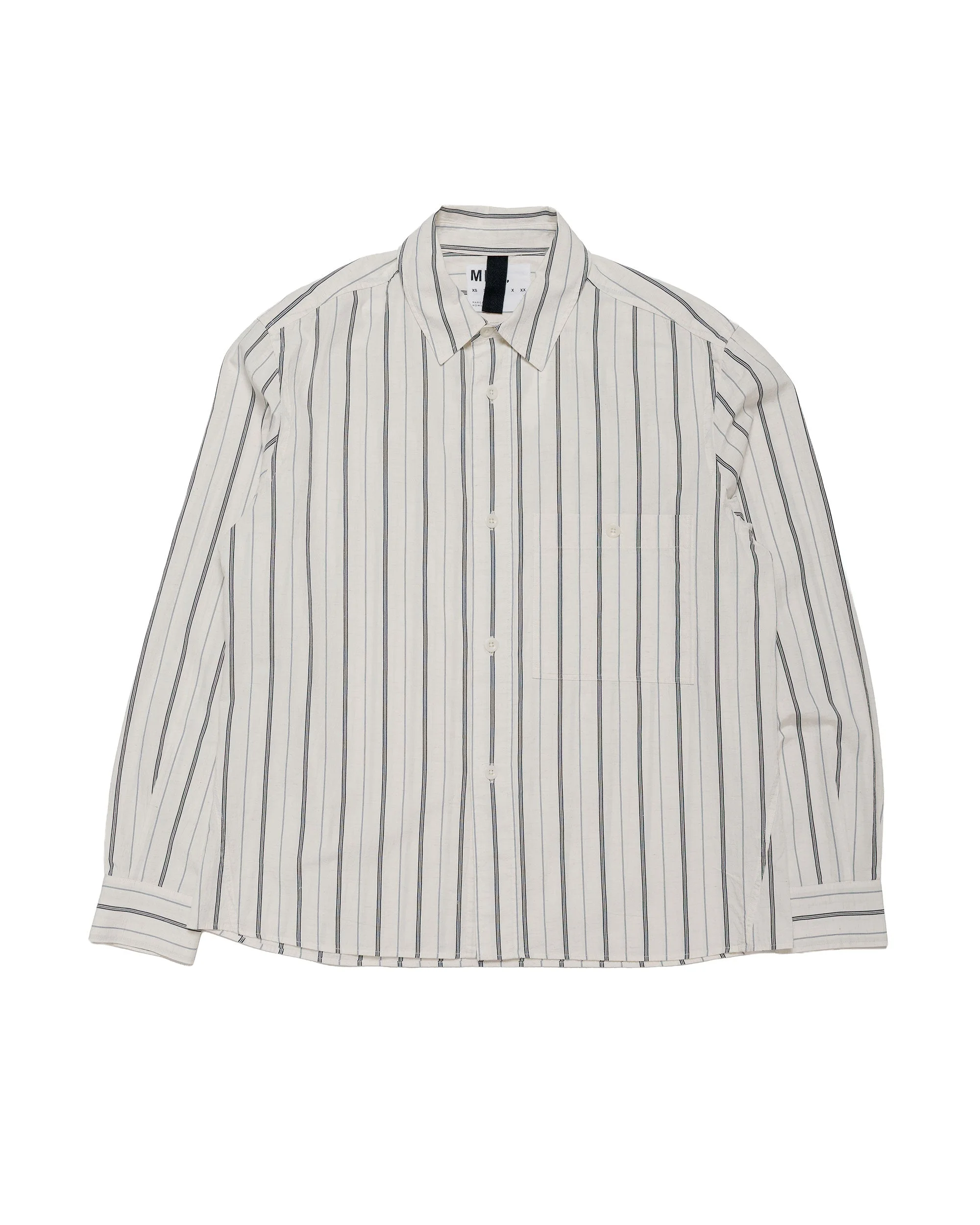 MHL Overall Shirt Japanese Wide Stripe Cotton Blend Off White/Navy - 1