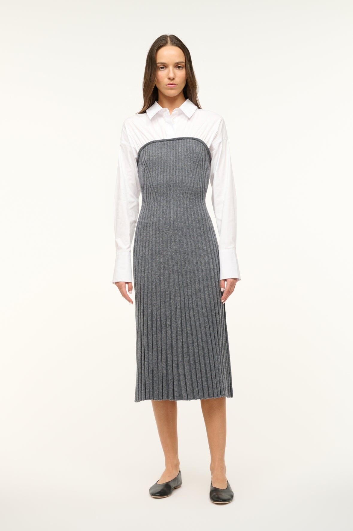 STAUD O'KEEFE DRESS CHARCOAL WHITE - 2