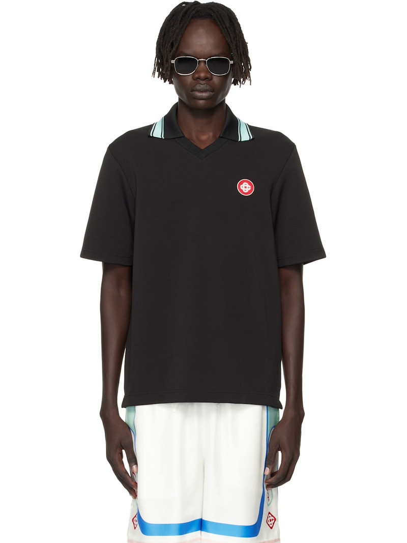 Black Double V-Neck Short Sleeve Polo 1